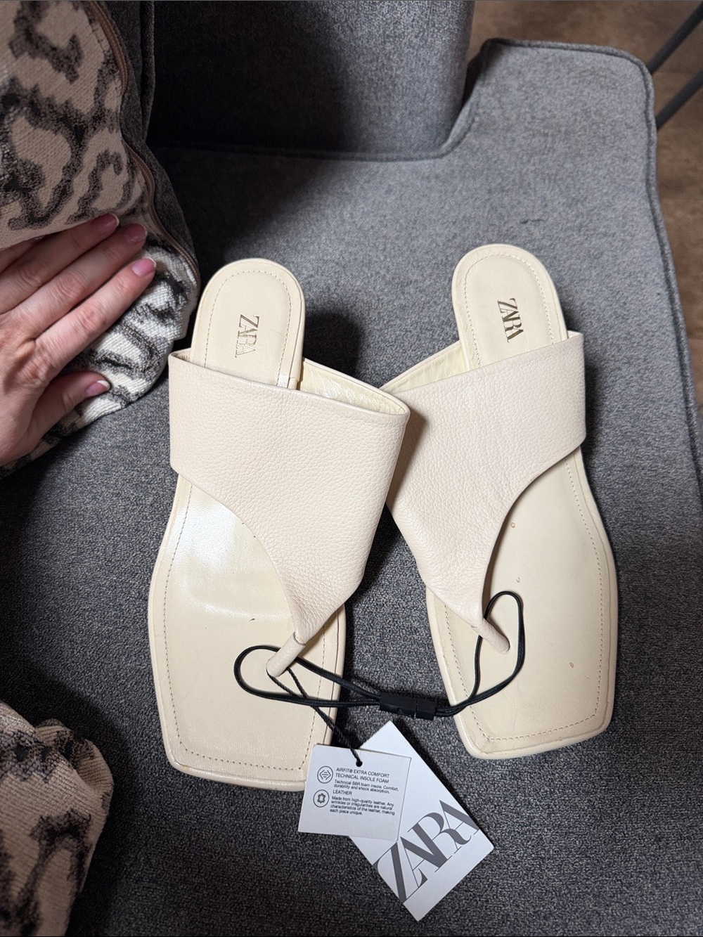 ZARA Beige Square-Toe Slide Sandals